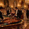 elegant casino setting around a roulette wheel